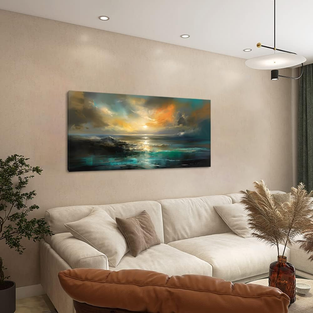 Ocean Sunset Landscape Canvas Wall Art, Frame 20X40 Inches