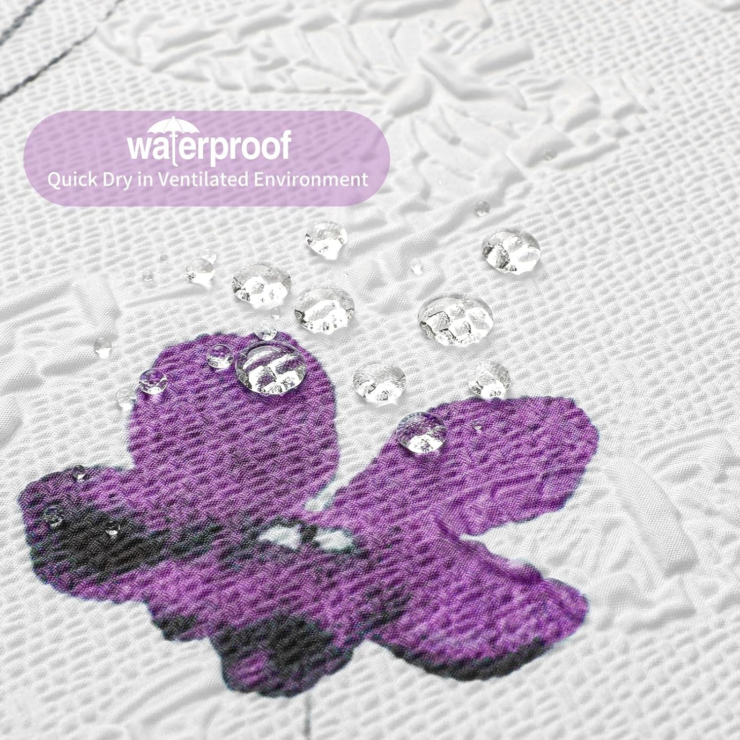 Watercolor Floral Shower Curtain, 3D Embossed Butterflies Purple Pink Flower Bathroom Curtain, Minimalist White Cloth with Hooks, 72X72