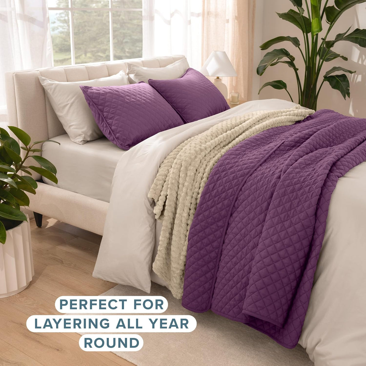 Coverlet Set - Twin/Twin Extra Long - Lightweight Bed Decor - Comforter Alternative - All-Season Quilted Bedspread (Twin/Twin XL, Plum)