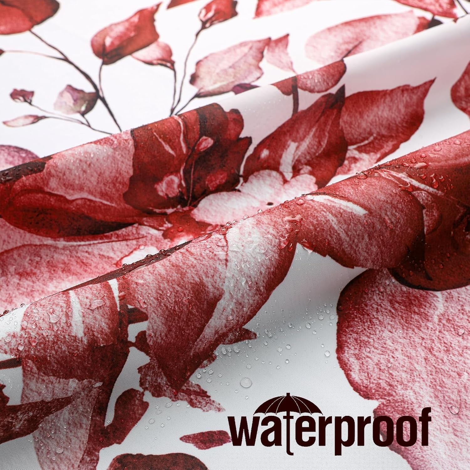 Burgundy Red Eucalyptus Shower Curtain, Watercolor Plant Leaves with Floral Bathroom Shower Curtain Set with Hooks, 72X72