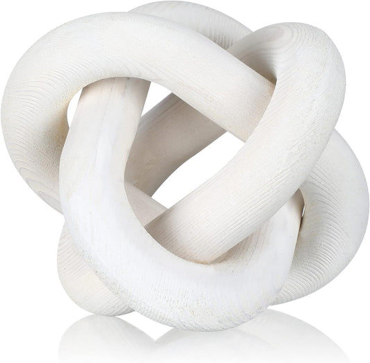 3 Link Wood Knot Decor Rustic Home Décor Accents Hand Carved Coffee Table Decoration (White)