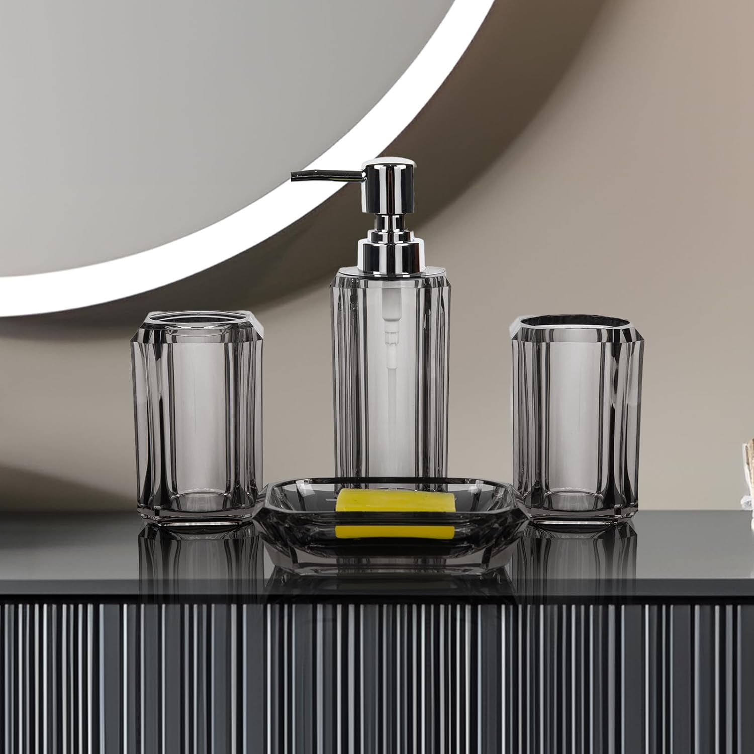 4 Piece Premium Acrylic Bathroom Accessory Set, (Brushed Gray)