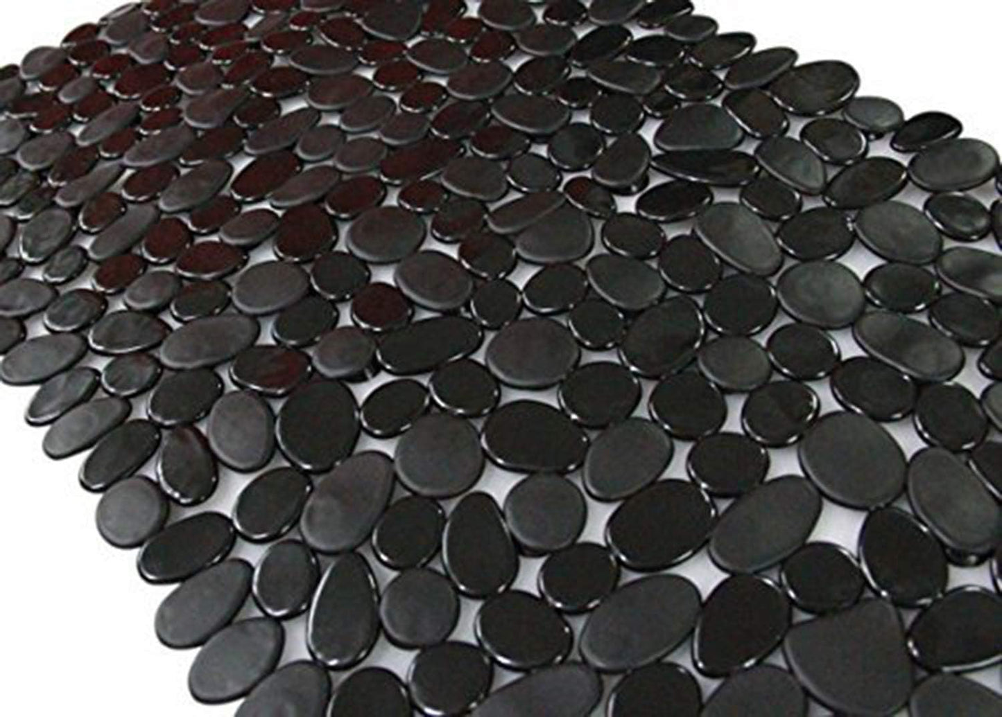 Non-Slip Pebble Bathtub Mat Black 16 W X 35 L Inches (For Smooth/Non-Textured Tubs Only) Safe Shower Mat with Drain Holes, Suction Cups for Bathroom
