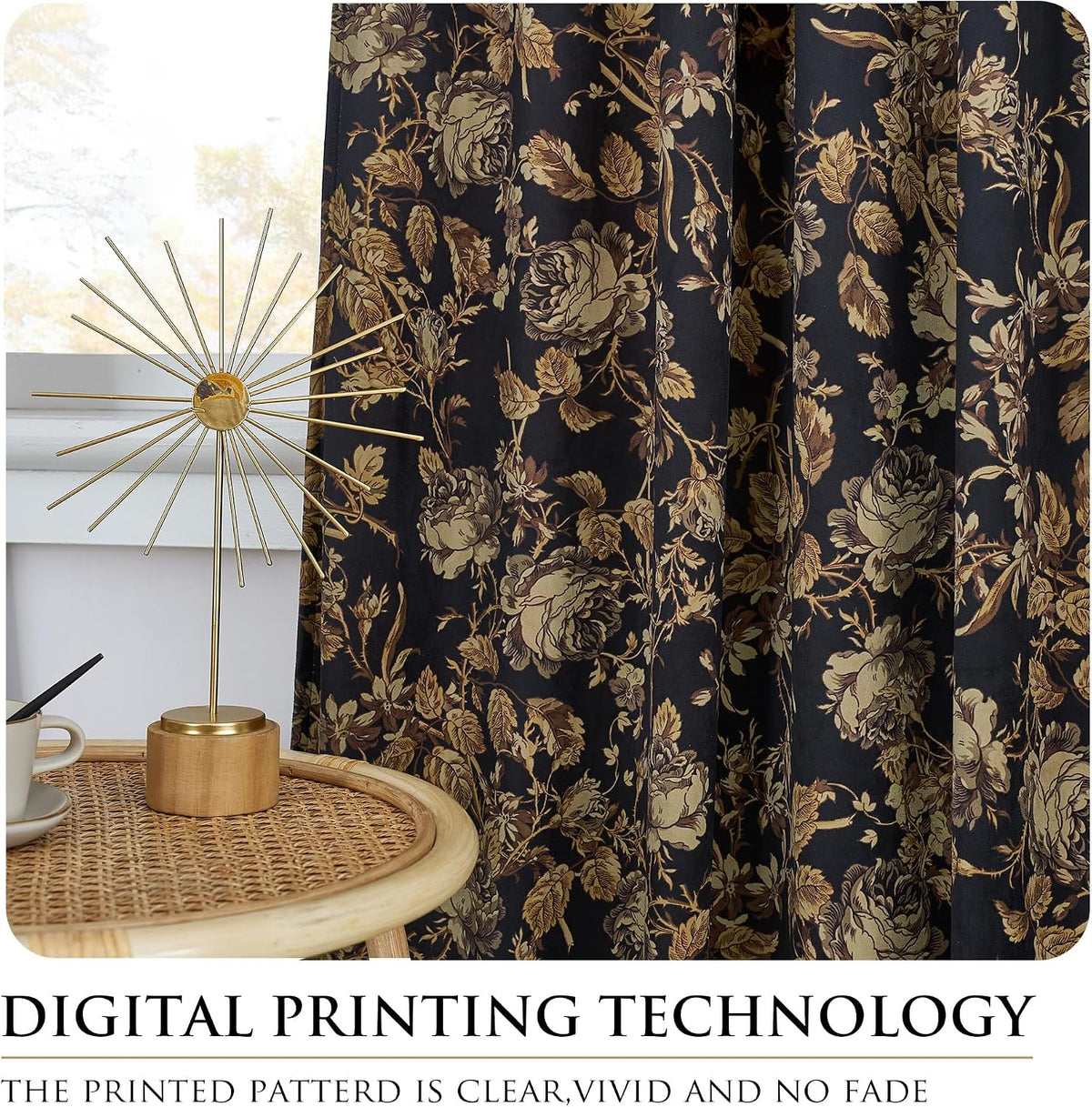 Vintage Floral Curtains 90 Inch 2 Panels Luxury Gold Velvet Drapes