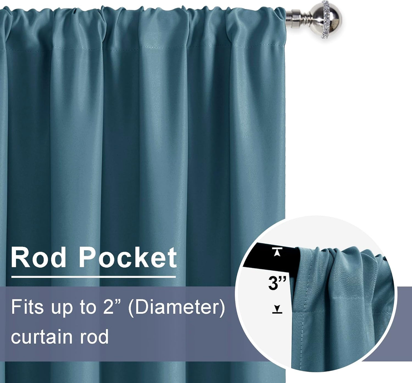 Short Blackout Curtains for Small Window - Cafe Room Darkening Privacy Thermal Insulated Window Curtains Tiers, W 42 X L 36, Set of 2 Panels with Tiebacks, Stone Blue