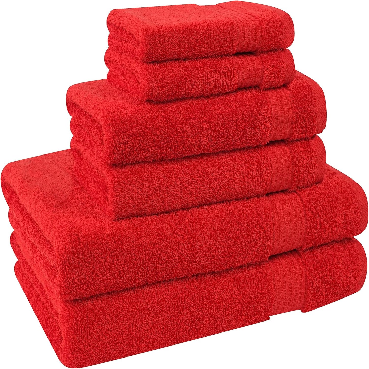 6 Piece Towel Set, 100% Cotton Soft Absorbent Turkish Towels, Red Towel Set