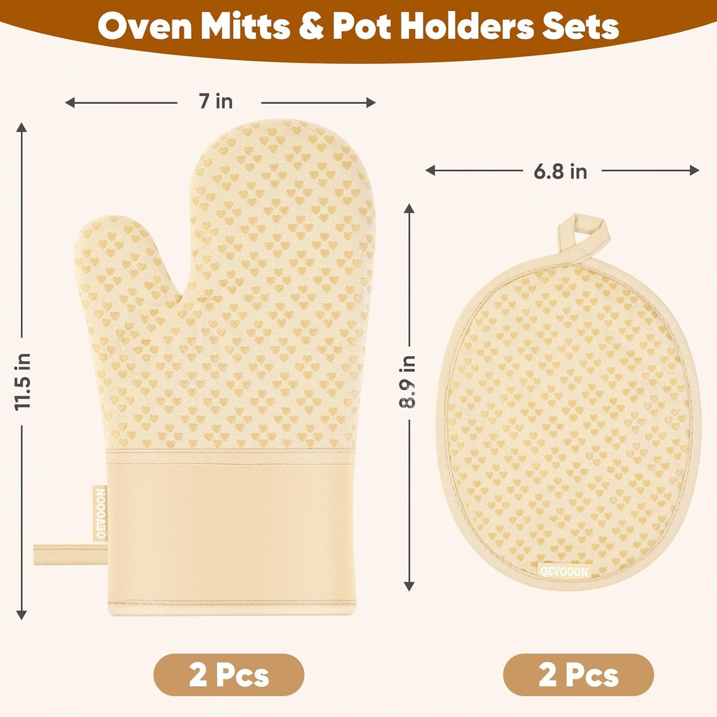 Oven Mitts and Pot Holders 4 Sets, Beige