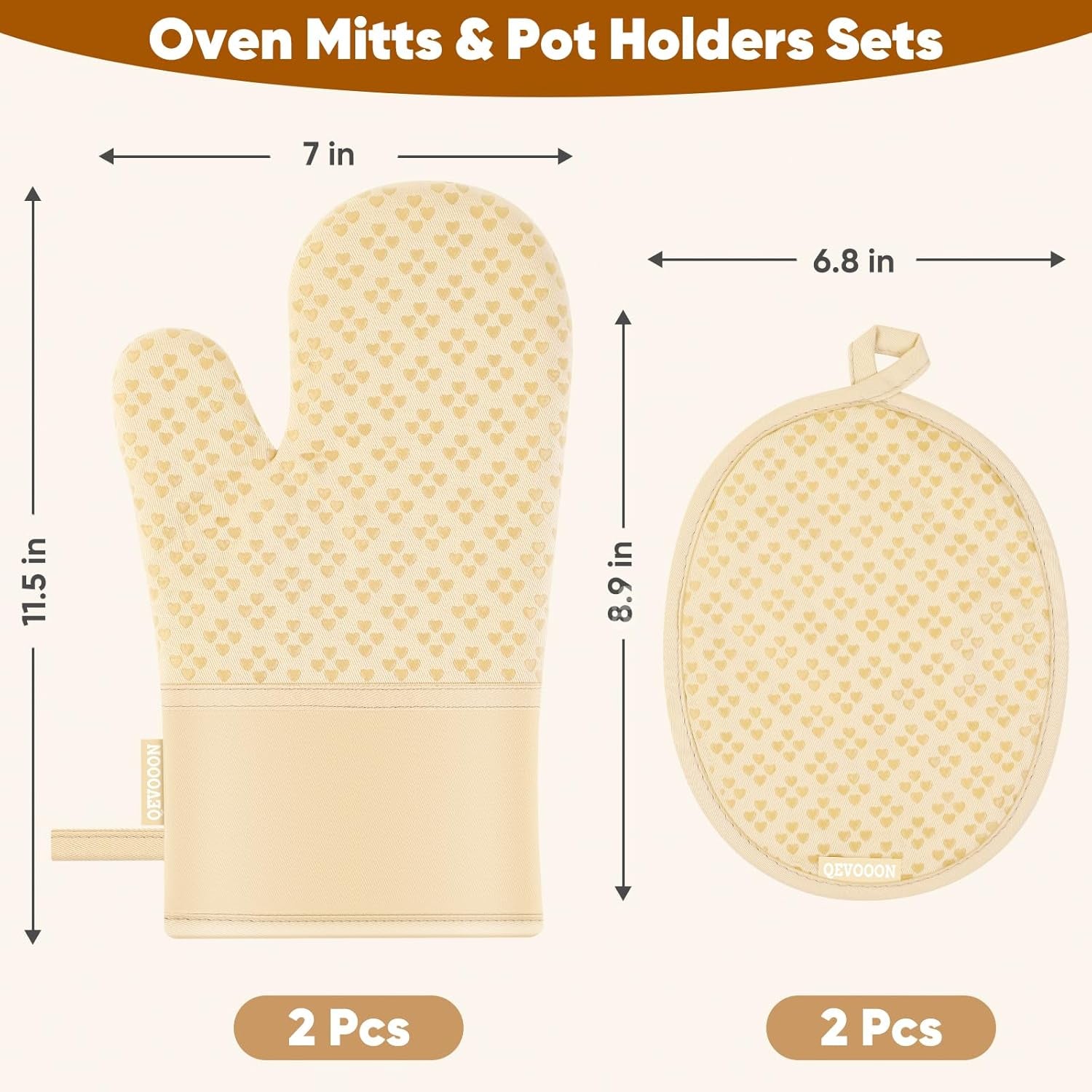 Oven Mitts and Pot Holders 4 Sets, Beige