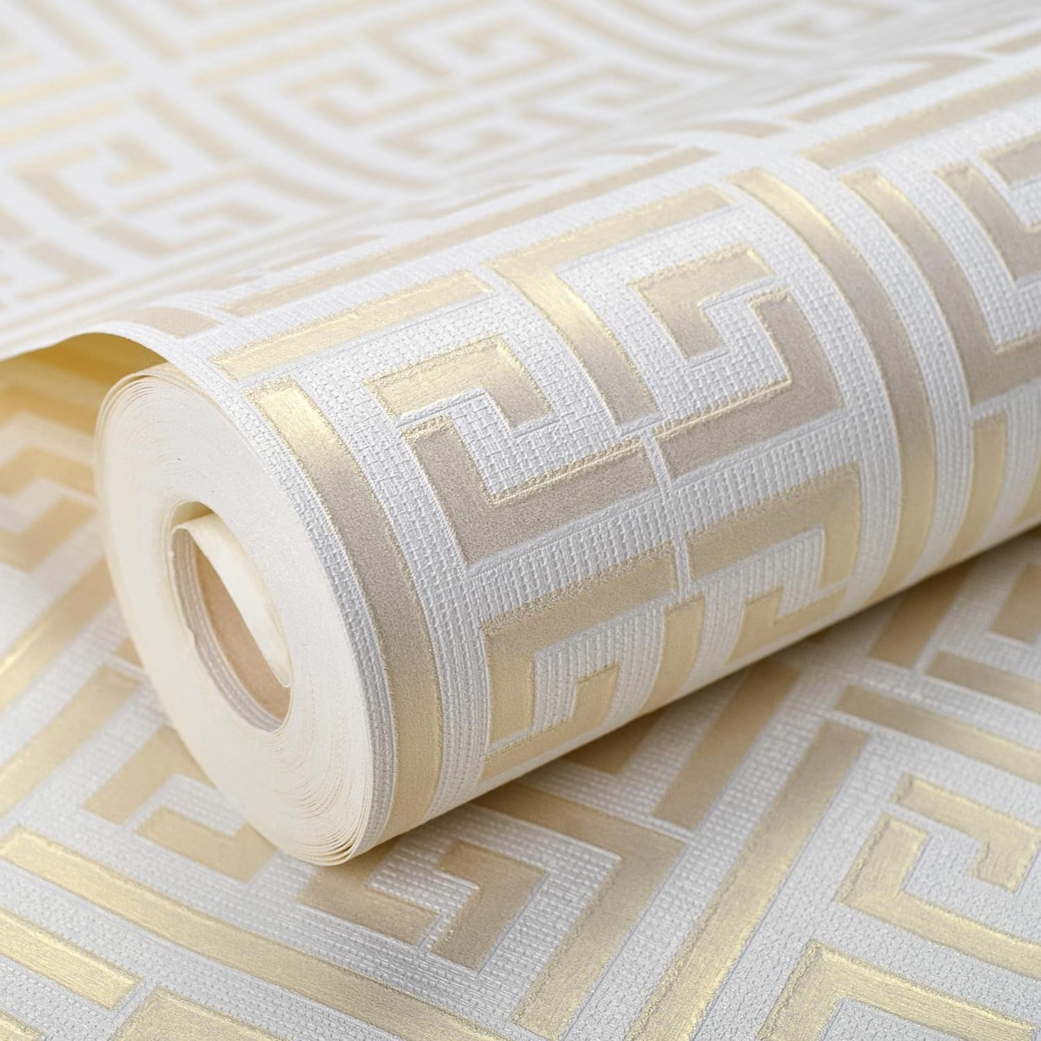 Greek Key Peel and Stick Wallpaper Modern Washable, 20.8"X236.0", Gold