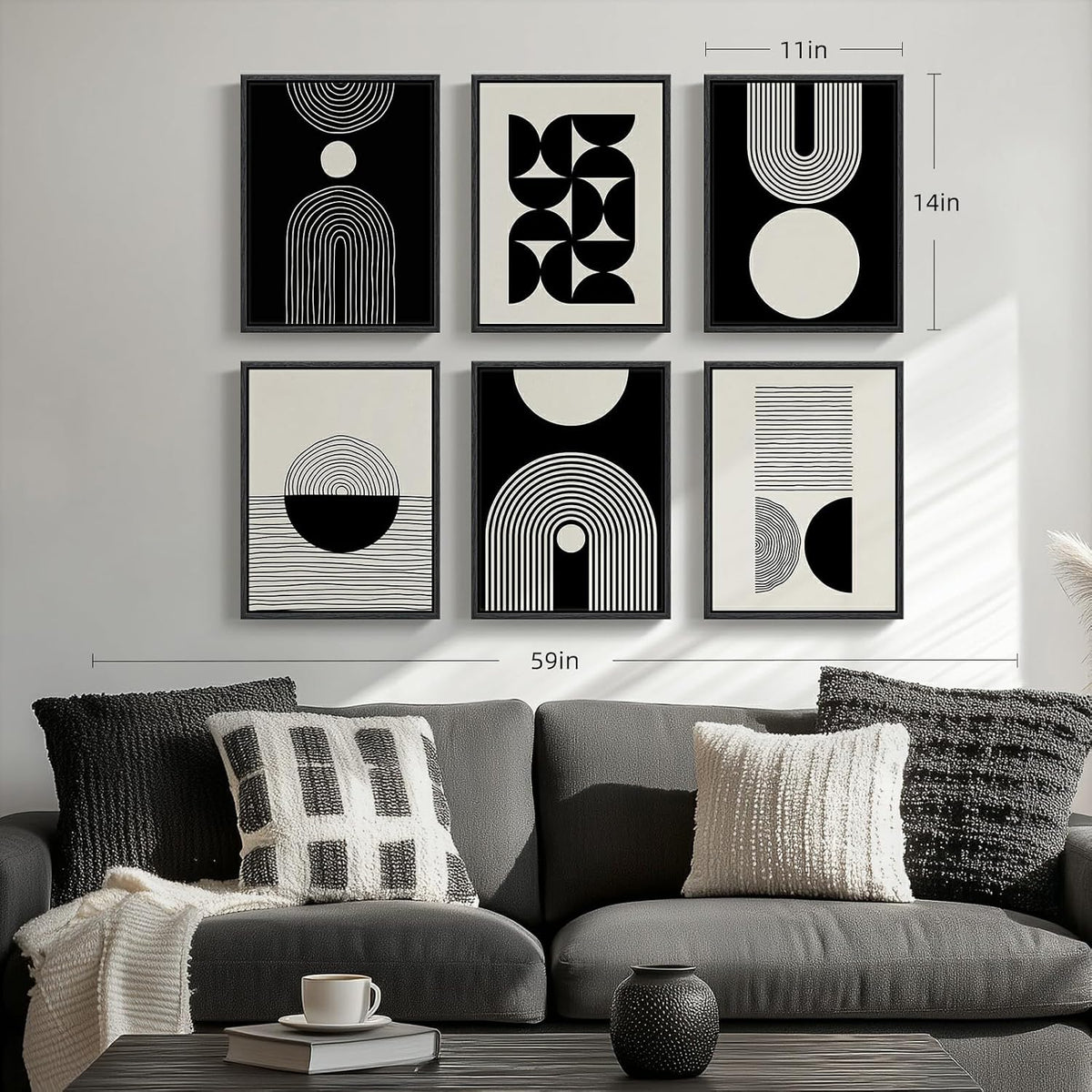 Framed Modern Abstract Black and White Wall Art for Living Room, 11X14 Inch