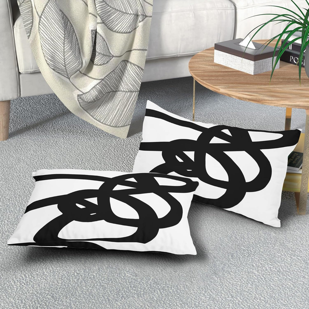 Black and White Lumbar Pillow Covers 12X20 Inch Modern Abstract Graffiti Art Line Decorative Pillow Cases with Zipper Set of 2 Boho Home Decor for Sofa Couch Living Room Bedroom
