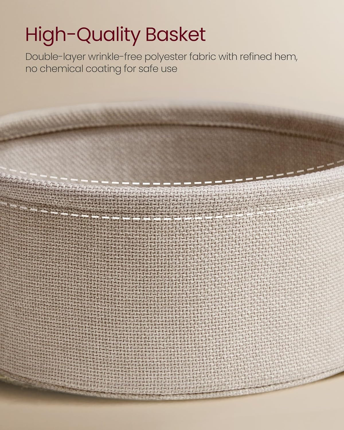 End Table, Small Bedside Table with Fabric Basket, Modern Nightstand, round Side Table, for Living Room, Bedroom, Matte White and Camel Brown ULET223W10
