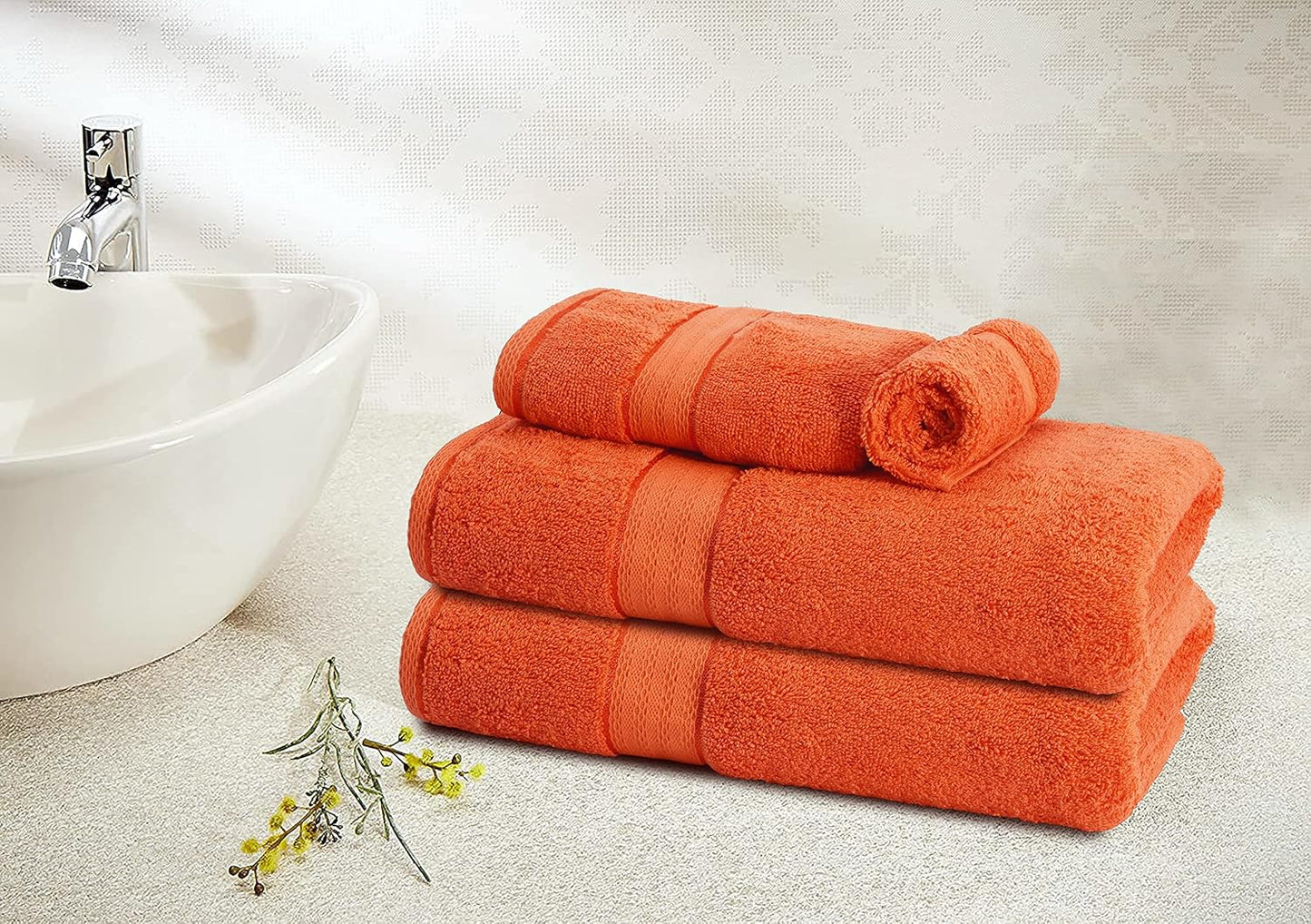 Premium 8-Piece Towel Set - Luxury Hotel & Spa Quality - Durable Ultra Soft Highly Absorbent - Orange