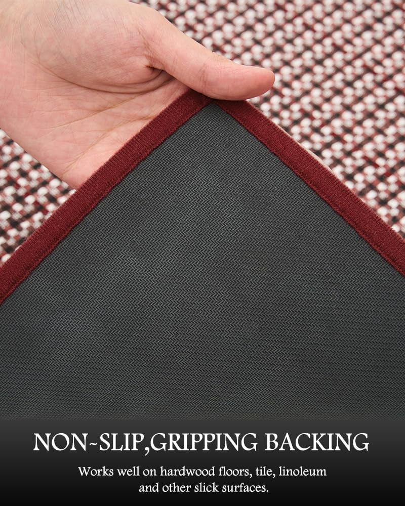 NonSlip Kitchen Rugs Sets of 2 - Extra Large 2.5'X6' + 20"X32" Runner Rugs for Kitchen, Absorbent Kitchen Mat for in Front of Sink 2 Piece Red