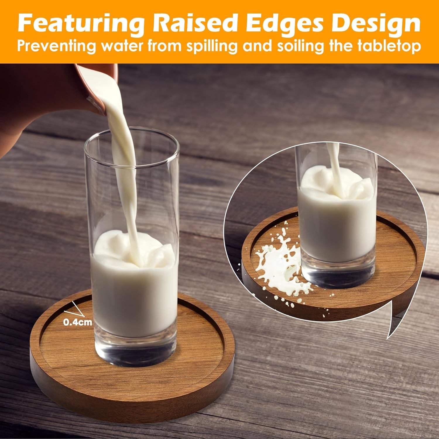 4 Pcs Wood Coasters for Drinks Absorbent, Wooden Coasters with Holder