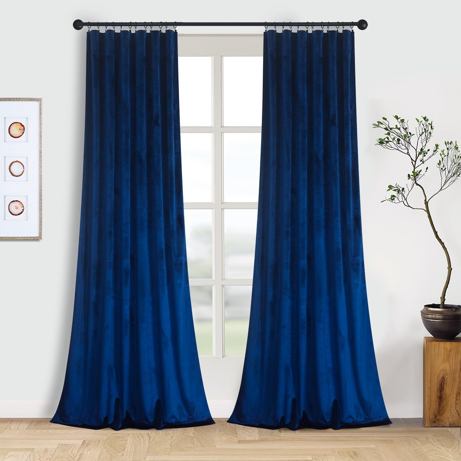 Royal Blue Velvet Curtains W52 X L84 Inches Long, 2 Panels