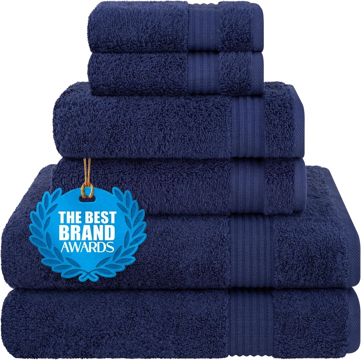 Cotton Turkish Towel Set, Soft Absorbent Quick Dry, 6 Piece Towel Set, Navy Blue