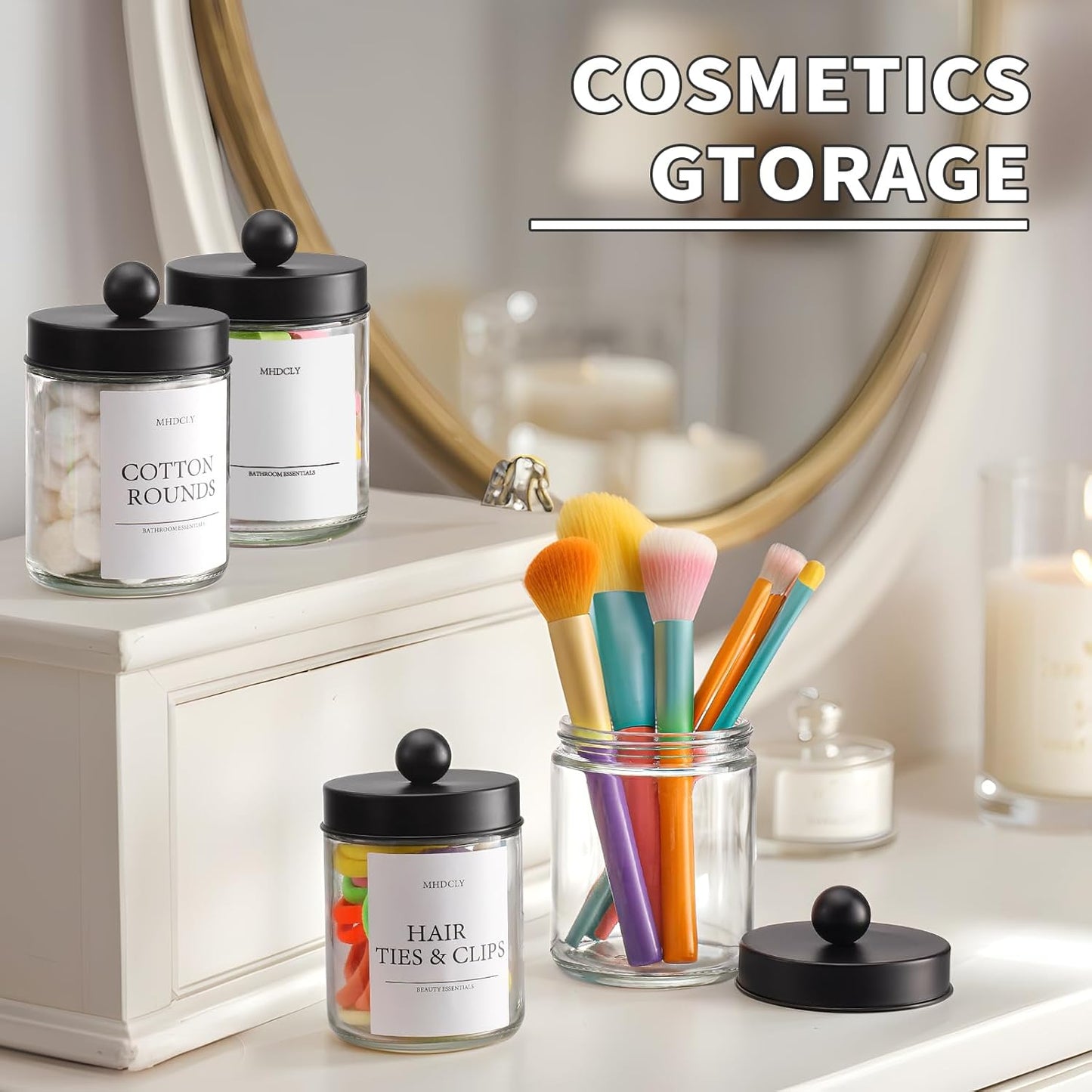 Bathroom Organizers and Storage,4 Pack Bathroom Accessories, (Black Lids)