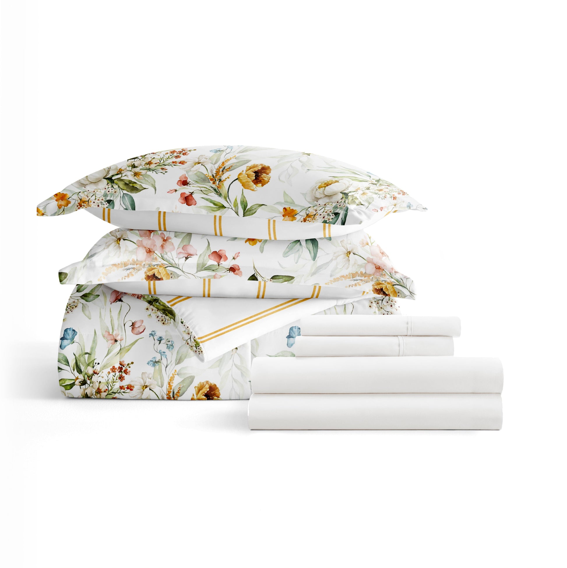 - Twinxl Bedding Bundle, Patterned Microfiber Comforter and Solid Sheet Set in Cabbage Chintz Floral Stripe Clay