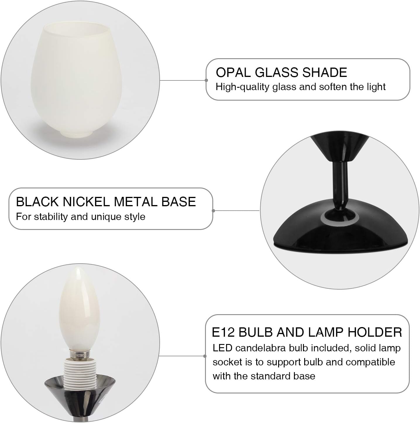 Small 8.07'' Ambient Light with Opal Glass Shade, Side Table Lamp, E12 Bulb Included