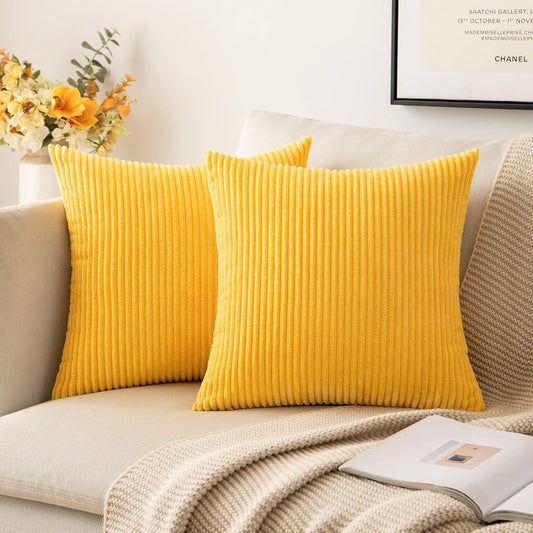 Pack of 2 Golden Yellow Pillow Covers 18X18 Inch Soft Decorative Throw Pillow Covers Corduroy Pillowcases for Spring Sofa Bedroom Couch