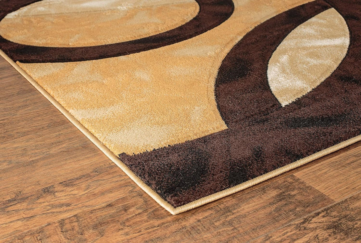 Area Rug Modern 4X6 Brown Circles Geometry Soft Hand Carved Contemporary Floor Carpet