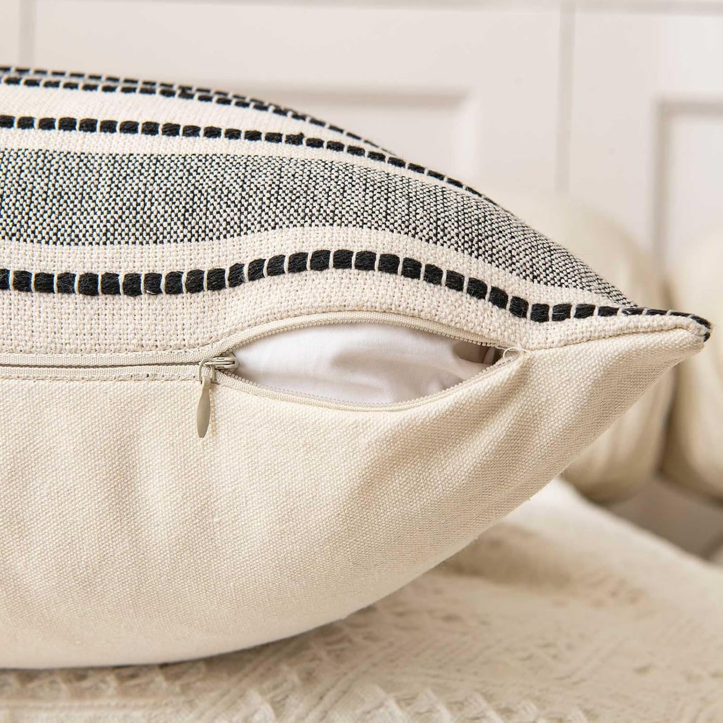 Pack of 2 Farmhouse Throw Pillow Covers, Textured Boho Cushion Covers, 18X18 Inch, Black