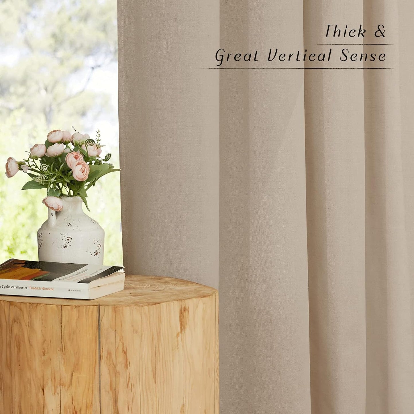 Privacy Light Filtering Linen Curtains & Drapes, Taupe, W55 X L84, 2 Panels