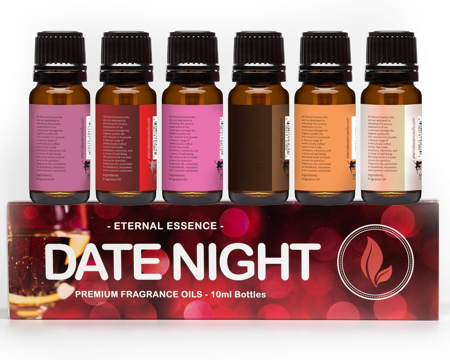 Date Night Set of 6 Premium Fragrance Oils - Includes PS I Love You, Amber Romance, Secret Crush, Chocolate Fondue, Strawberry Champagne, and Love Spell Scented Oils - 10ML