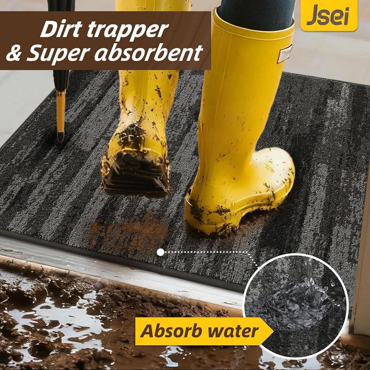 Dirt Trapper Door Mat 24"X60", Non-Slip Doormat, Light Gray