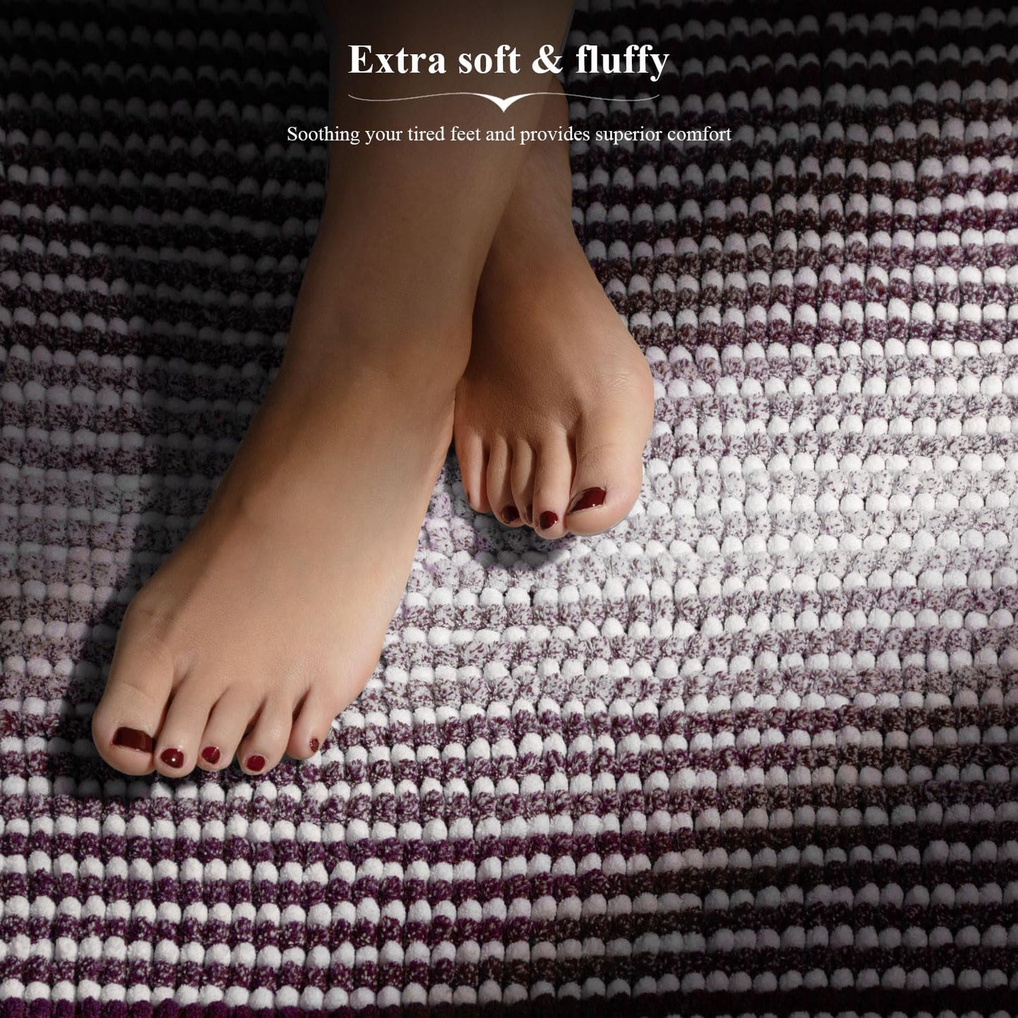  2 Piece Thick Absorbent Chenille Bath Mat And Rug Set Non Slip, Soft Shaggy (Mauve Wine, 20" X 47" plus 16" X 24")