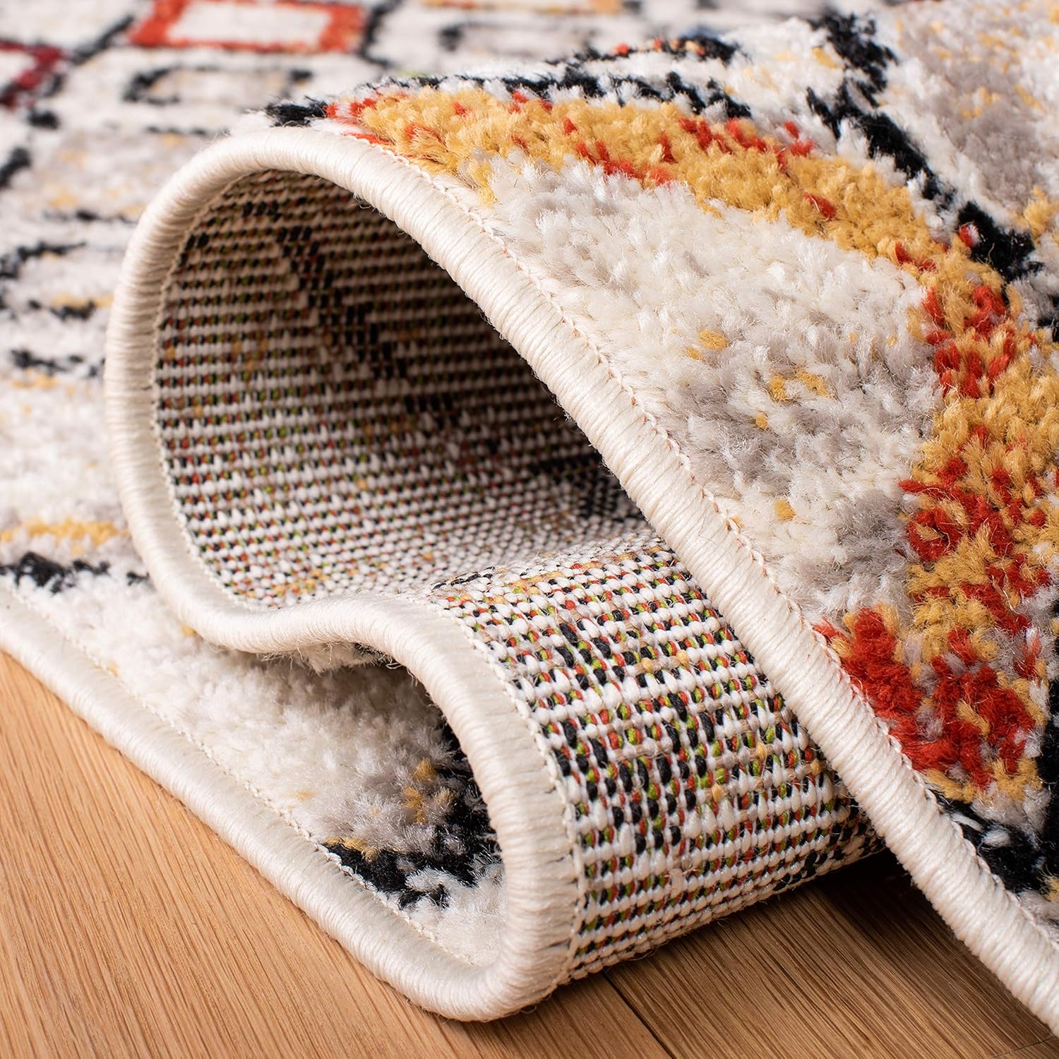 Amsterdam Collection Runner Rug - 2'3" X 10', Ivory & Multi, Moroccan Boho Design (AMS108K)