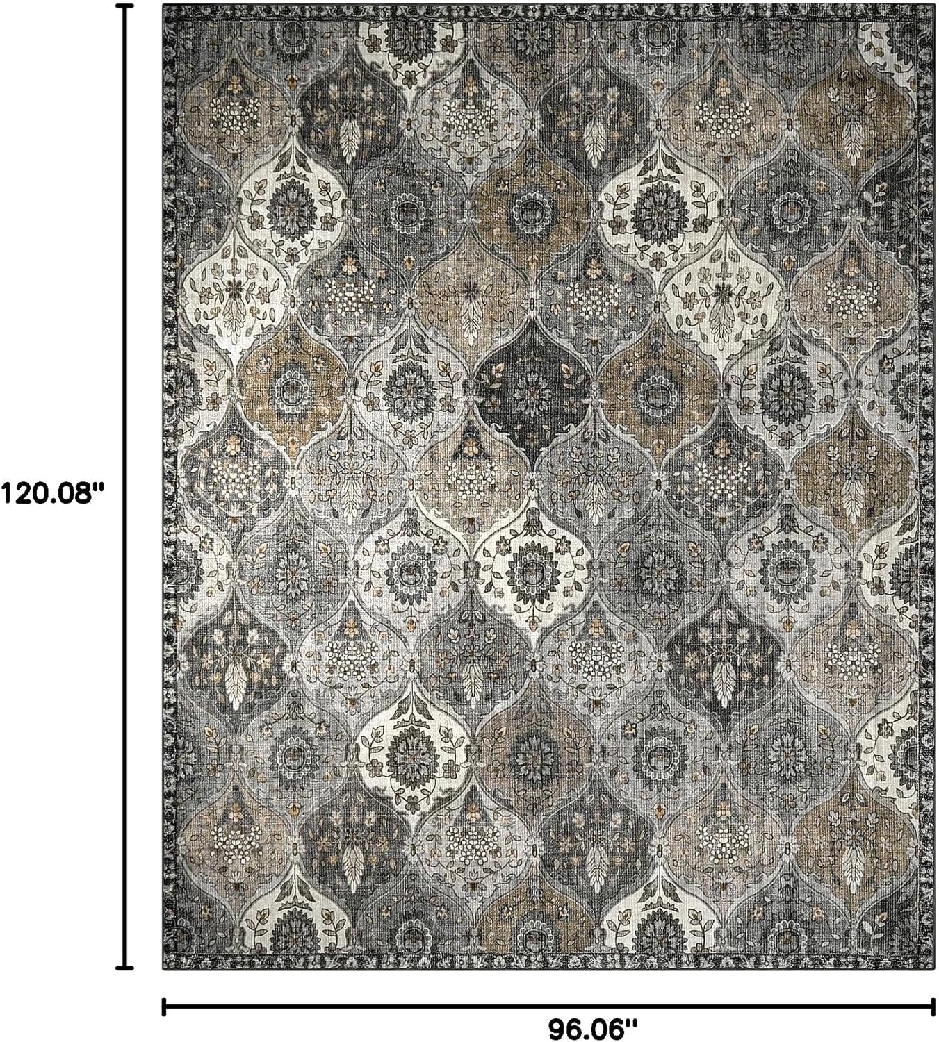 Moroccan 8X10 Area Rugs for Living Room, Washable Rugs Ultra-Thin Oriental Non-Slip, Grey