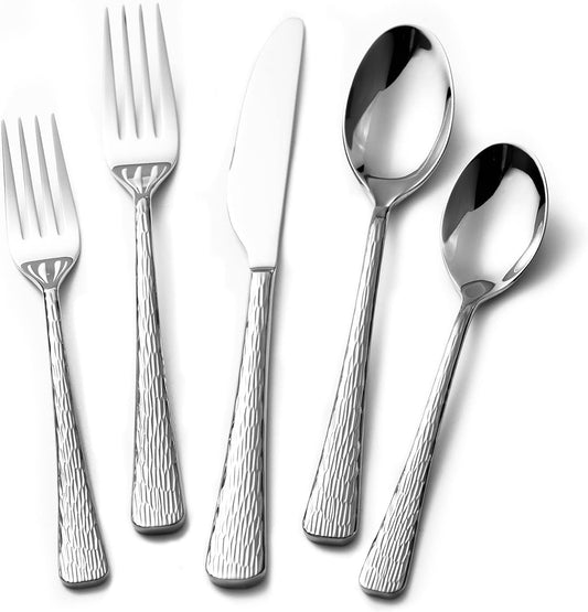 Hammered Silverware Set, 20-Piece Flatware Set for 4