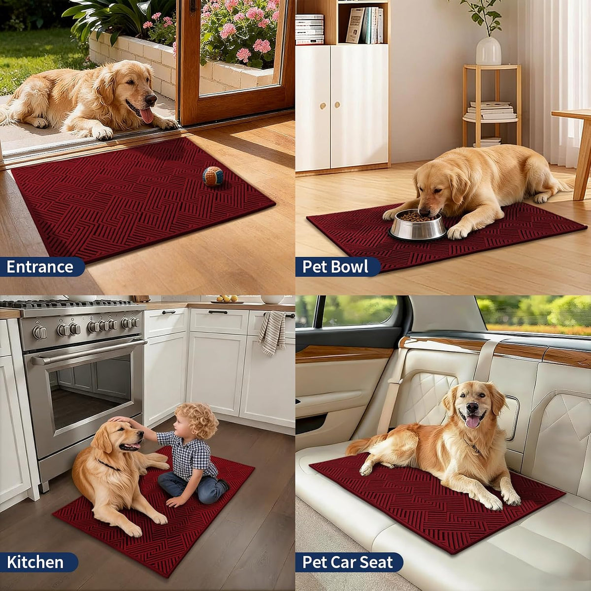 Dirt Trapper Door Mat 20" X 32", Non-Slip Washable Entrance Mat, Dirt Resistant and Absorbent Welcome Mat, Low Profile Floor Mat for Front/Back Door, Entryway, Red