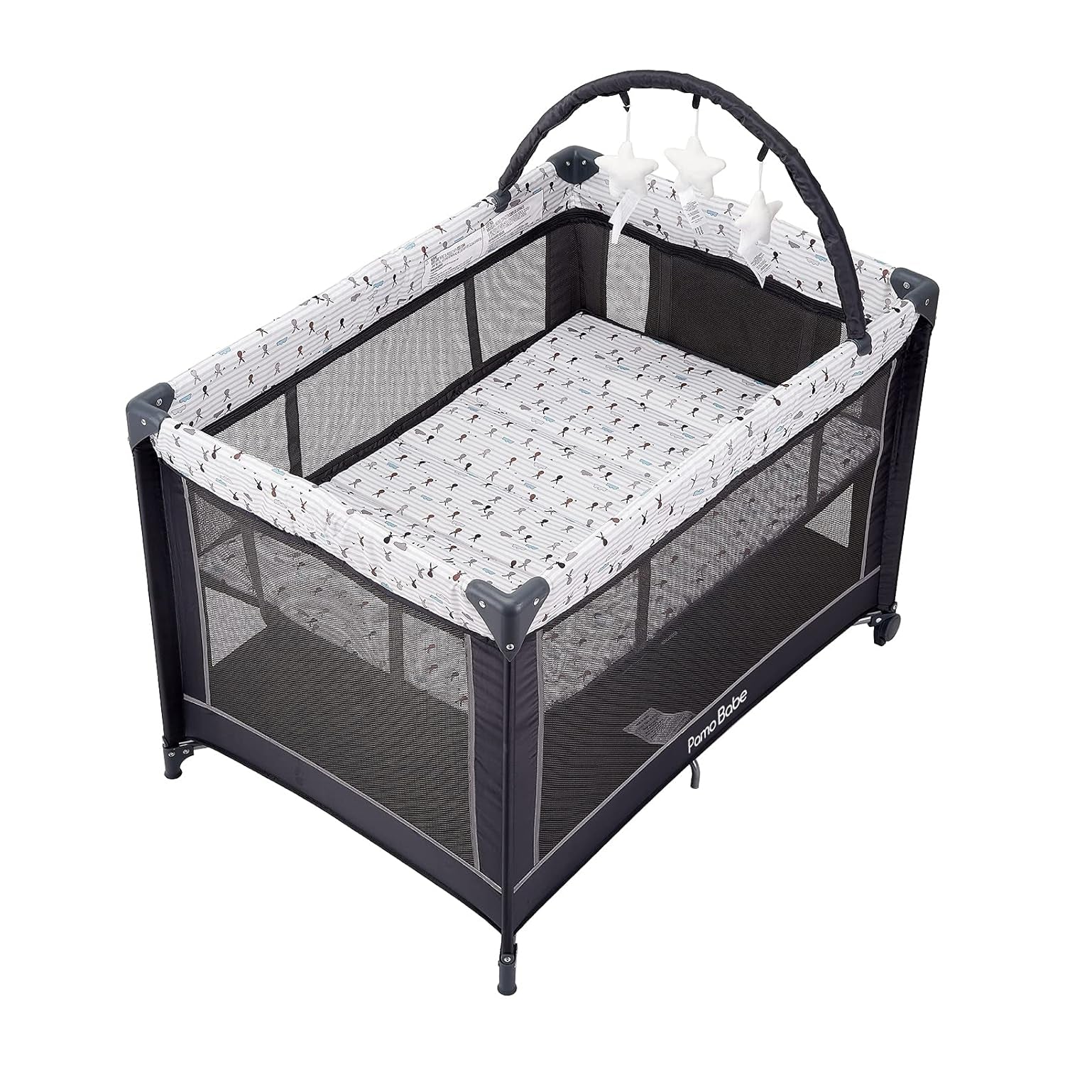 Portable Playard,Sturdy Play Yard with Padded Mat and Toy Bar with Soft Toys