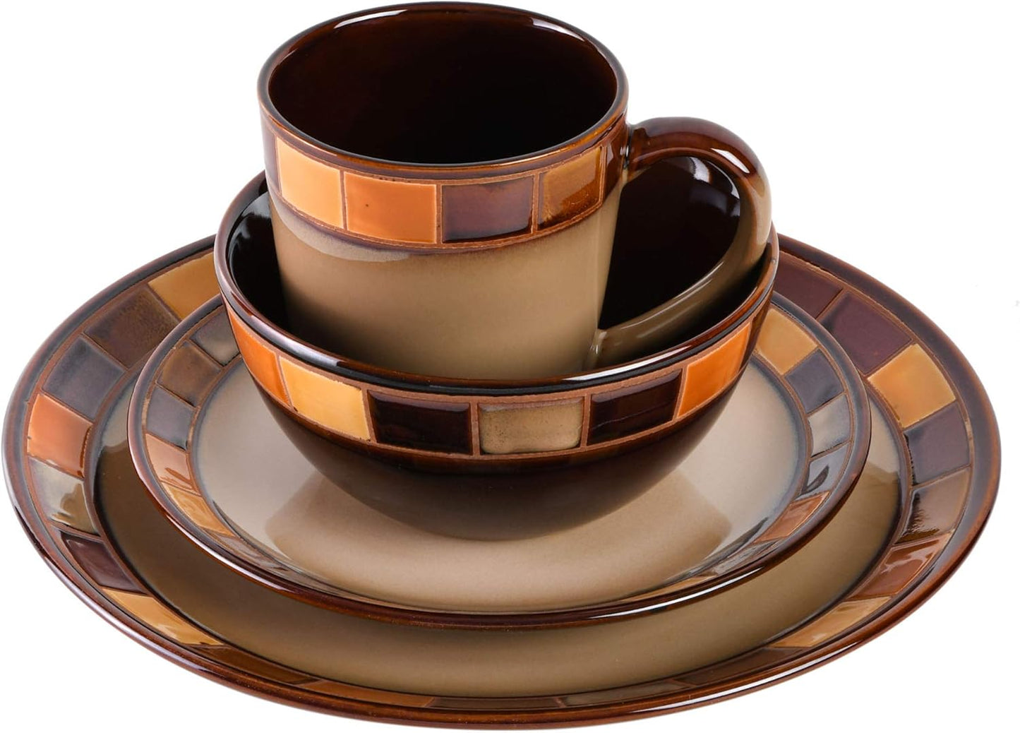 Casa Estebana 16-Piece Dinnerware Set Service for 4, Beige and Brown - 70736.16RM