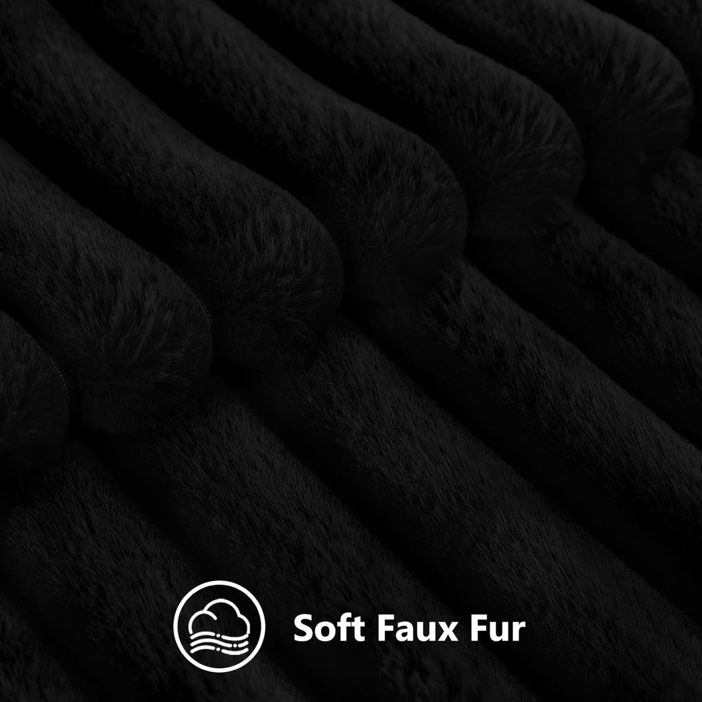 Faux Fur Throw Pillow Covers 18X18 Set of 2, Decorative Soft Plush Striped Couch Pillow Covers, Velvet Black