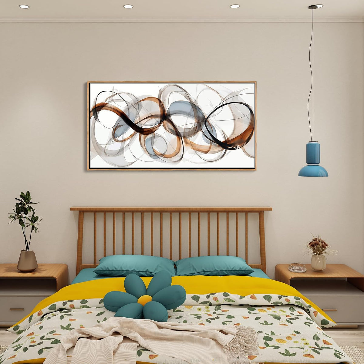Large Wall Art - Framed Canvas Wall Art - Textured Brown Modern Abstract Artwork 20×40IN Wood Frame