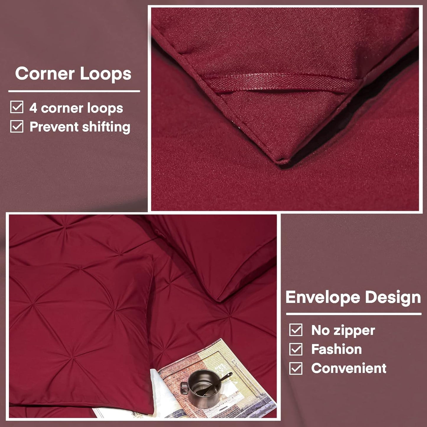 Burgundy Comforter Set King(104X90Inch), 3 Pieces, Soft Lightweight Microfiber Bedding 