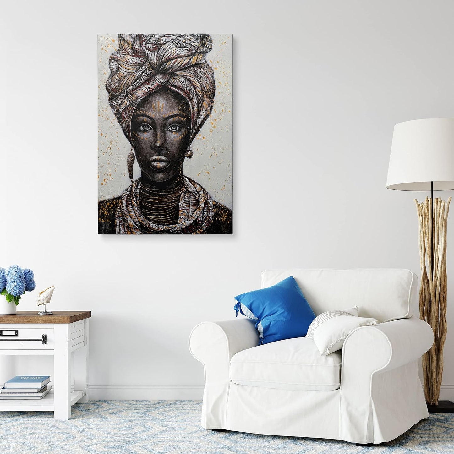 African American Wall Art - Framed Elegant Black Woman Canvas Wall Art (16X24 Inches)