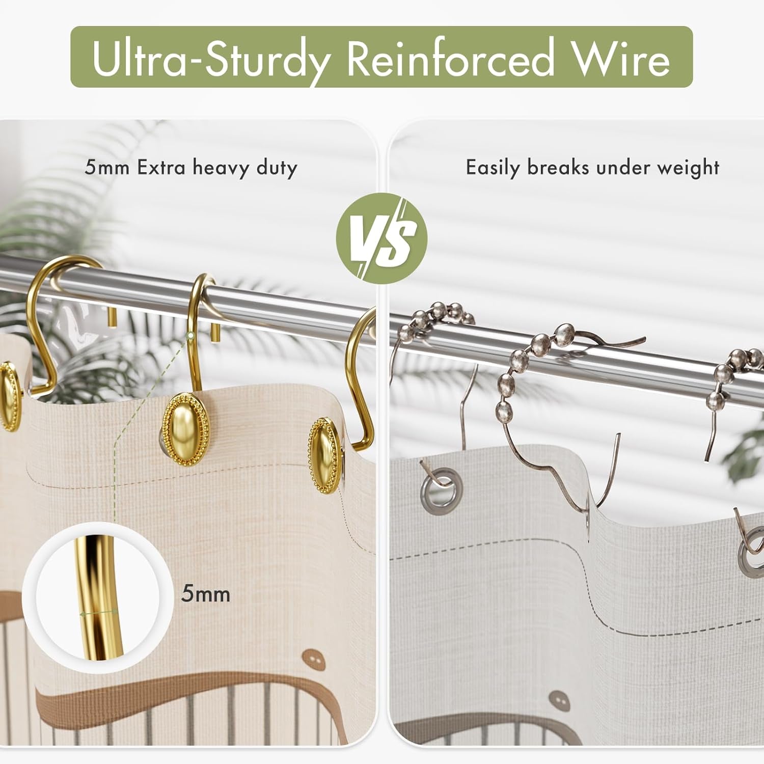 Gold Shower Curtain Hooks, 12PCS Rust Proof Shower Curtain Rings, Decorative Modern Shower Curtain Hangers