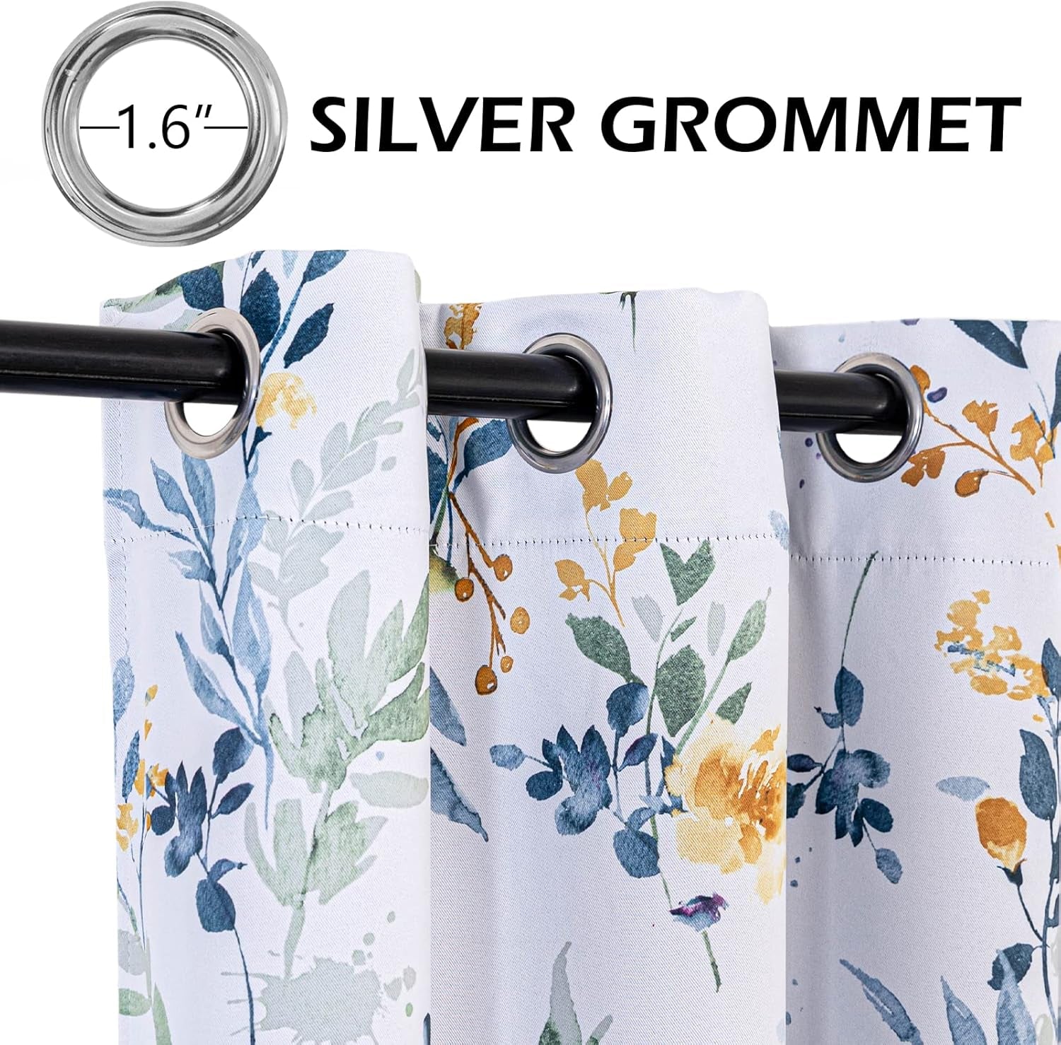 Floral Curtains 84 Inches Long Living Room Curtains Room Darkening Curtains Thermal Insulated, 2 Panels, Yellow and Blue