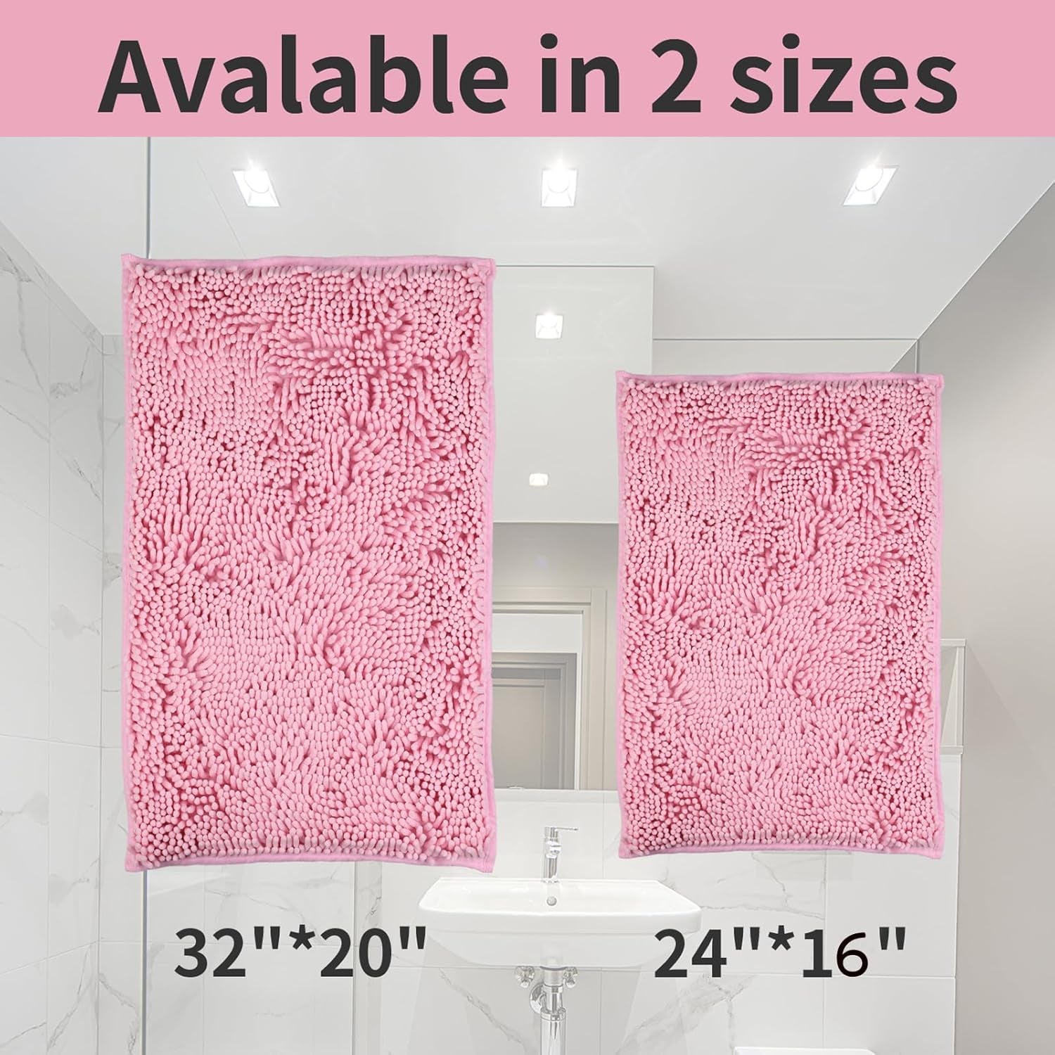 Pink 2 Pieces Bathroom Rugs, Ultra Soft Non-Slip Absorbent Bathmat Set Rugs (Pink, 20"X32"+16"X24")