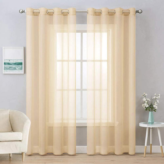 Sheer Curtains, Elegant, (54X84 Inch), Cream Beige, 2 Panels