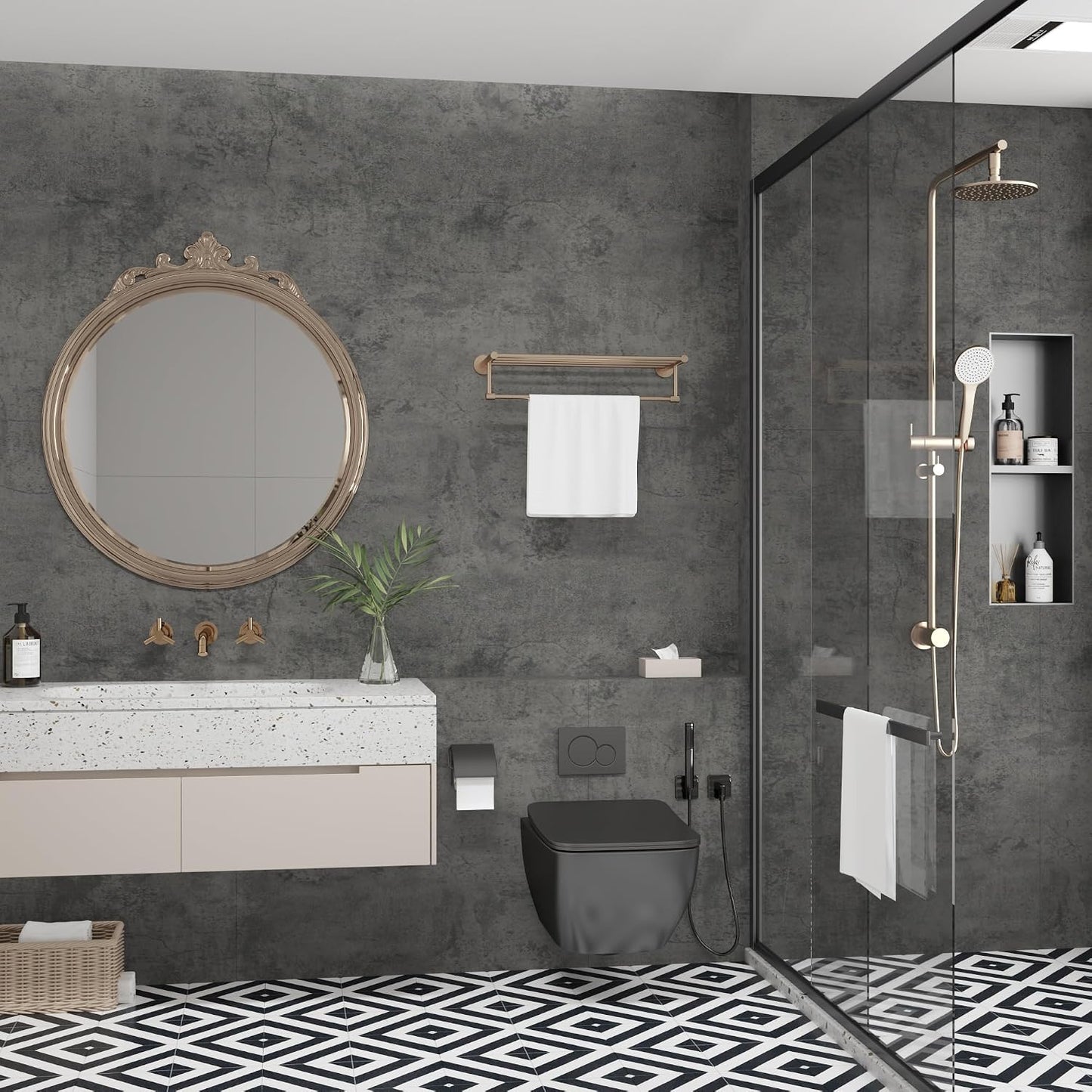24"×197" Dark Grey Concrete Contact Paper Self Adhesive Gray Faux Cement Wallpaper Peel and Stick Waterproof
