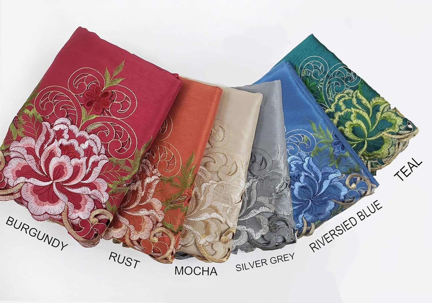 GOHD Passionate Bloom Kitchen Curtain Swag Valance and Tier Set Nice Embroidery on Faux Silk Fabric with Cutworks (Mocha)