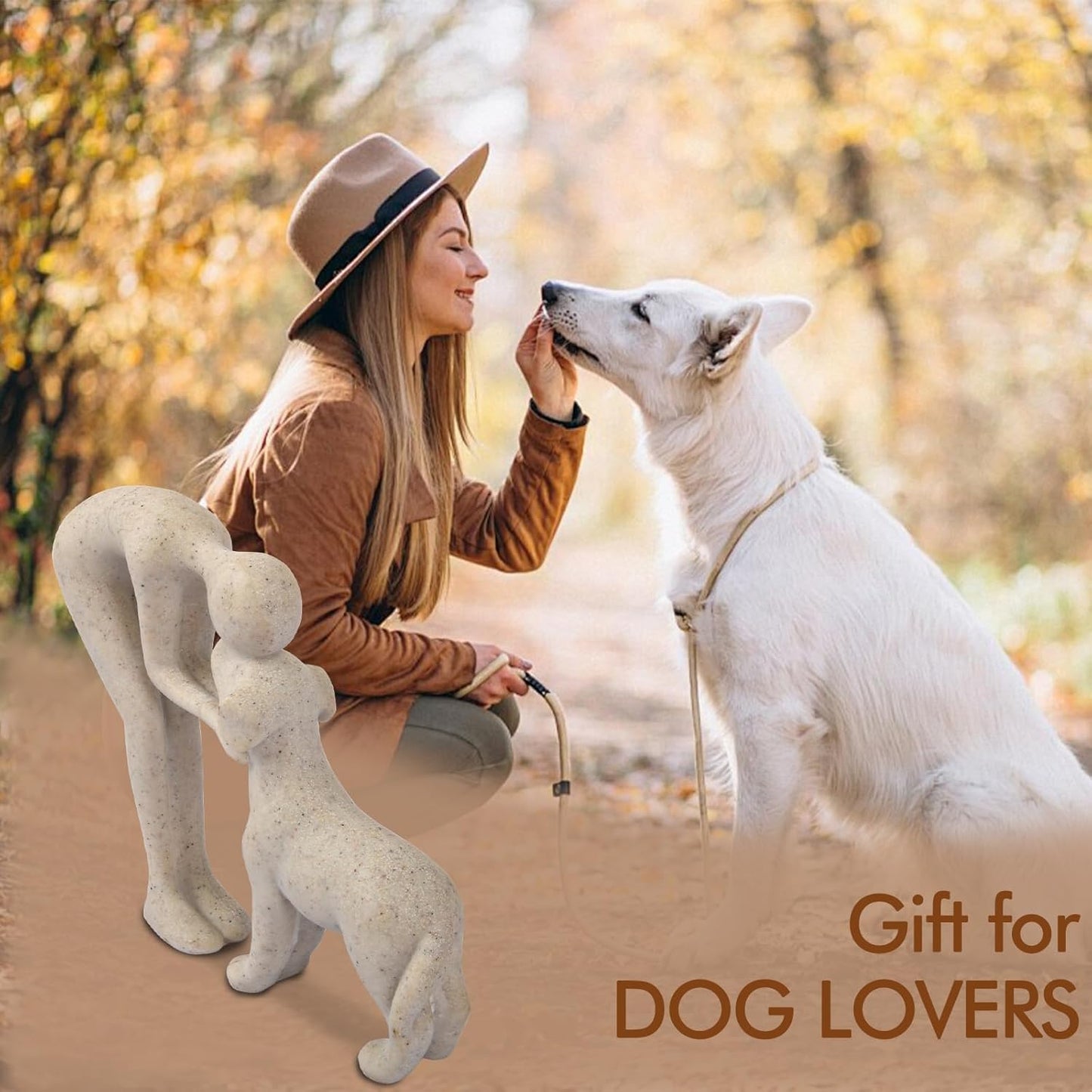 Dog Sculpture Home Decor Cute Man and Dog Statue Decoration (Sandstone)