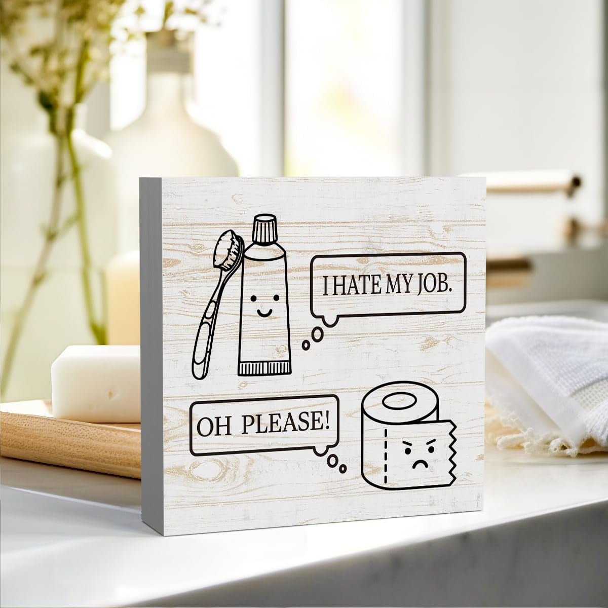 Funny Bathroom Decoration Wood Sign Cute Bathroom Shelf Home Decor 5 X 5 Inch