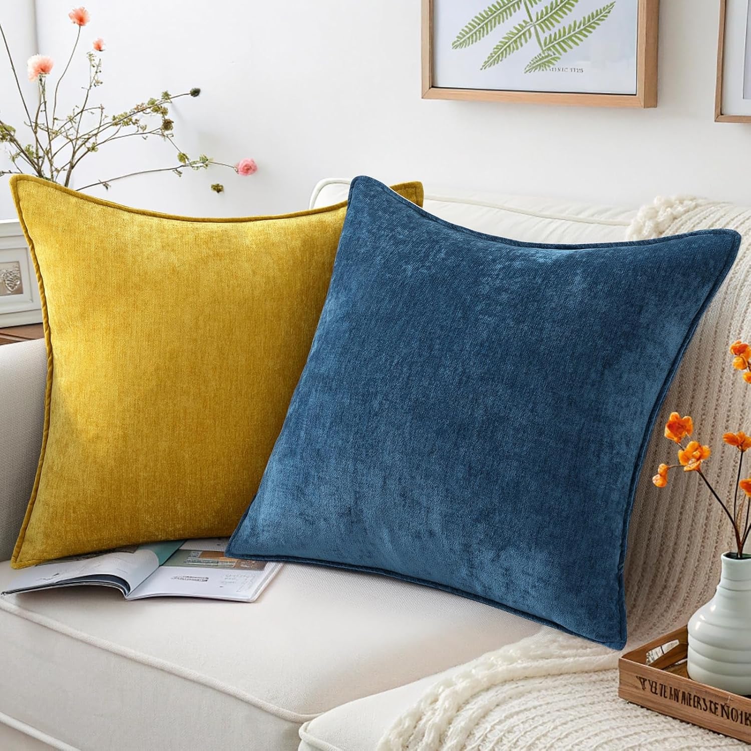 Couch Throw Pillow Covers 12X20 Set of 2, Decorative Soft Chenille Lumbar Pillow Covers, Poseidon
